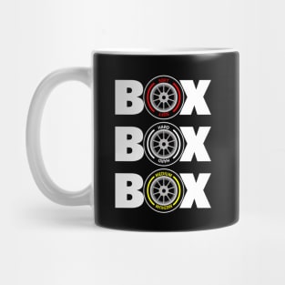 Box Box Box F1 Pitstop design - White Text Mug